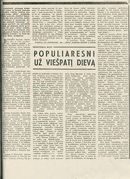 Франческо Руссо. Популярней господа бога (на латышском языке) - перепечатано в газете Комъяунимо теса (Вильнюс) от 11 октября 1966 года, стр. 3 на литовском языке