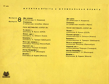 Вона тебе любить (з репертуару ансамблю Бiтлз). Она тебя любит (из репертуара ансамбля Битлз). Владимир Степанович Симоненко. Музична орбiта. Випуск 7 (Музыкальная орбита. Выпуск 7). Київ, видавництво Музична Україна (Киев, издательство Музычна Украина), 1968 год – задняя сторона обложки